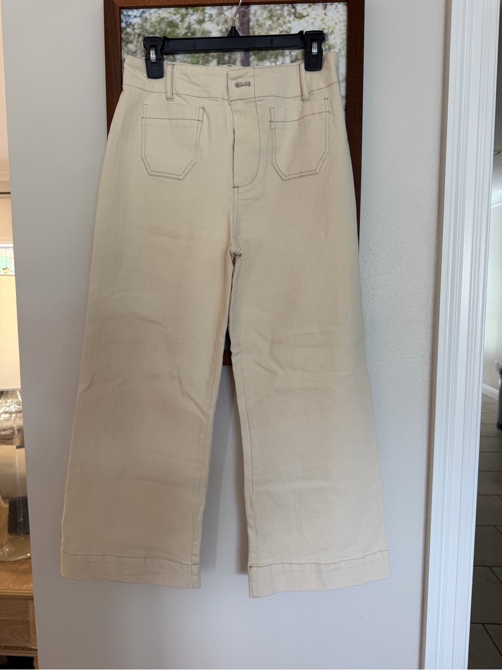High-Rise Cropped Wide-Leg Pants in Cream